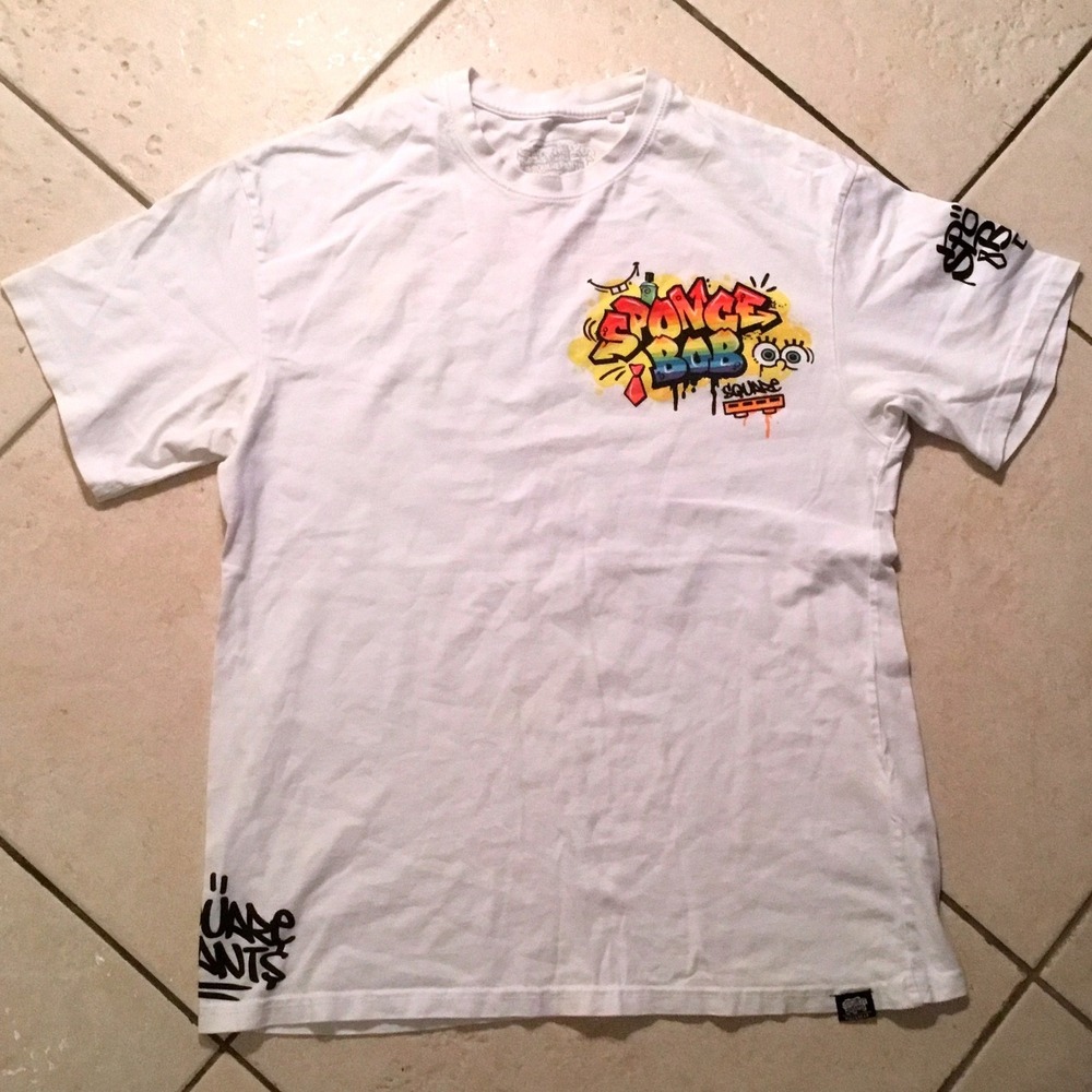 SpongeBob SquarePants Graffiti Graphic T-Shirt Mens M White Short‎ Sleeve - Picture 3 of 7